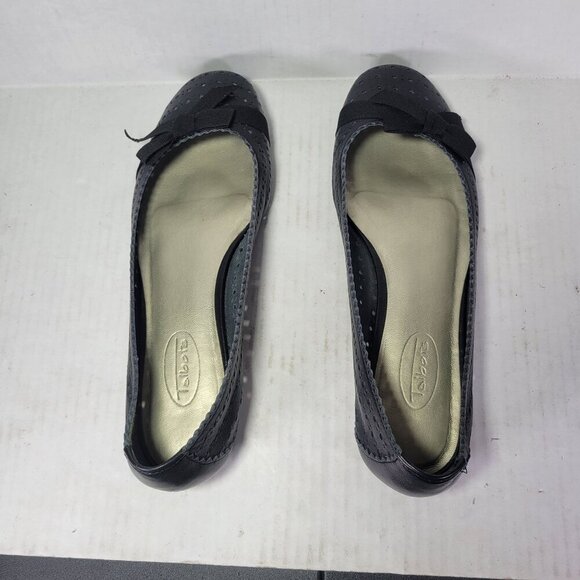 Talbots Women Black Leather Perforated Ballet Flats With Bow Accent Size 7.5 - Picture 4 of 9
